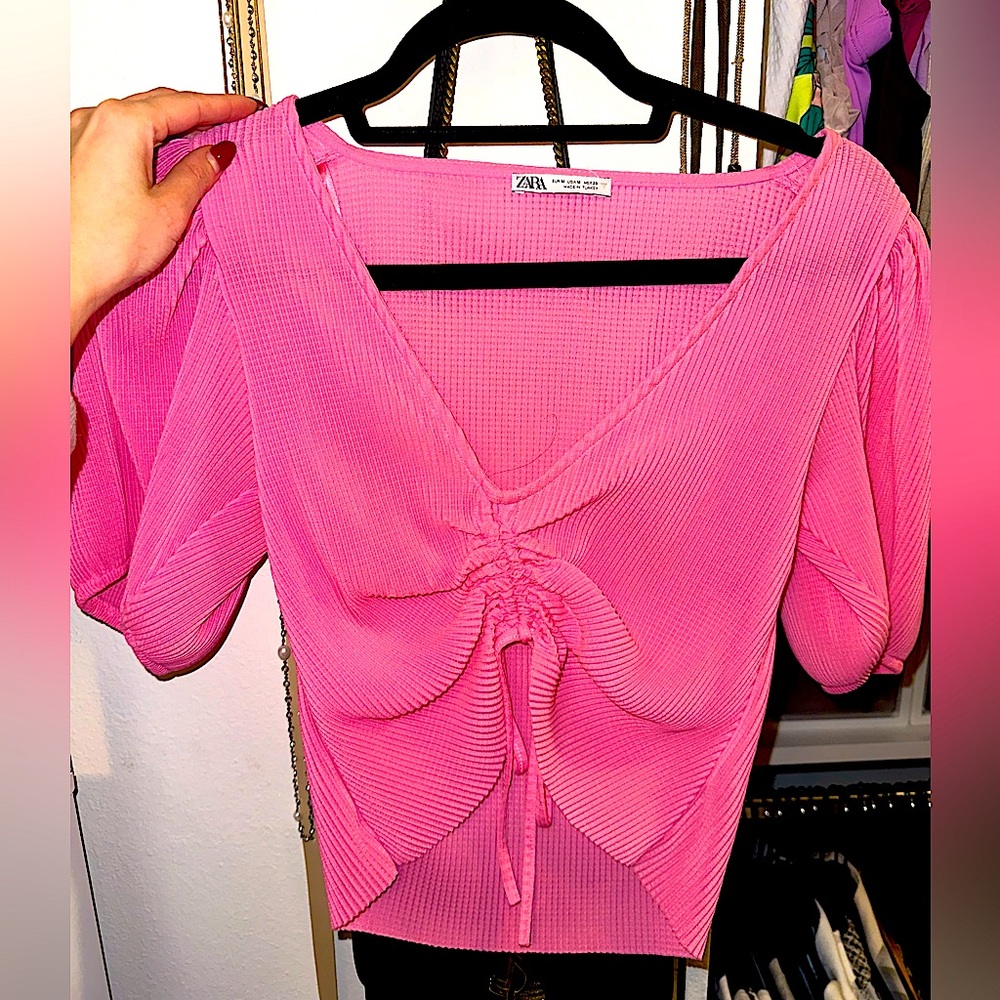 zara worn once pink ruched shirt